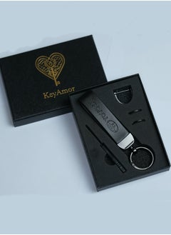 KeyAmor Elegant black metal and leather keychain with TOYOTA logo featuring 3 key rings perfect as a fancy gift or car accessory designed in sleek black for a modern look offers 360 degree rotation for convenience suitable for both men and women and comes in a fancy gift box  - Image 1