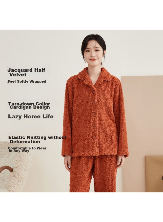 Top melon Dingguagua Pajamas, Autumn And Winter Thickened Half-fleece, Couple's Lapel Collar, Wearable Outside, Home Loungewear Set, 27296 - Image 1