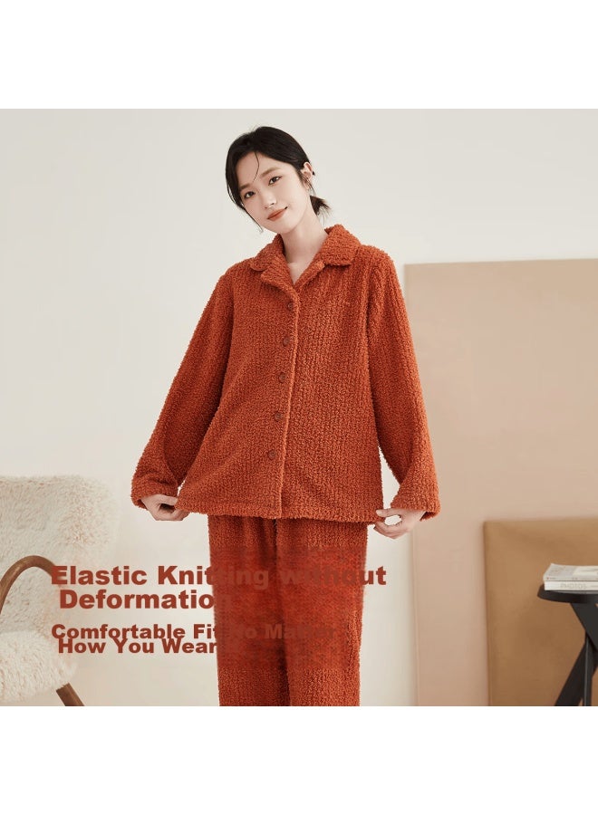 Top melon Dingguagua Pajamas, Autumn And Winter Thickened Half-fleece, Couple's Lapel Collar, Wearable Outside, Home Loungewear Set, 27296 - Image 2