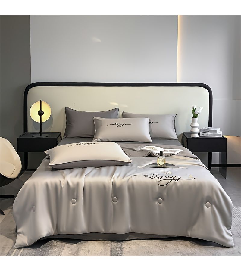 1pc Ultra Soft Summer Cool Quilt White 59.06 By 78.74 Inch Luxury Ice Fiber Fabric Embroidered Comfortable Air Conditioner Thin Bedding - Image 1