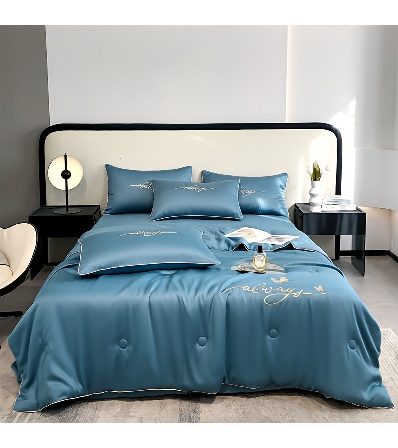 1pc Ultra Soft Summer Cool Quilt White 59.06 By 78.74 Inch Luxury Ice Fiber Fabric Embroidered Comfortable Air Conditioner Thin Bedding - Image 5
