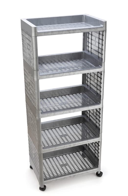 SORATH Rectangular 5 Layer MultiPurpose Kitchen Storage Basket Rack Trolley with Wheels for Kitchen Office Use EasytoMove Slide Out Stand Rack Fruits Vegetables Basket StandGrey - Image 2