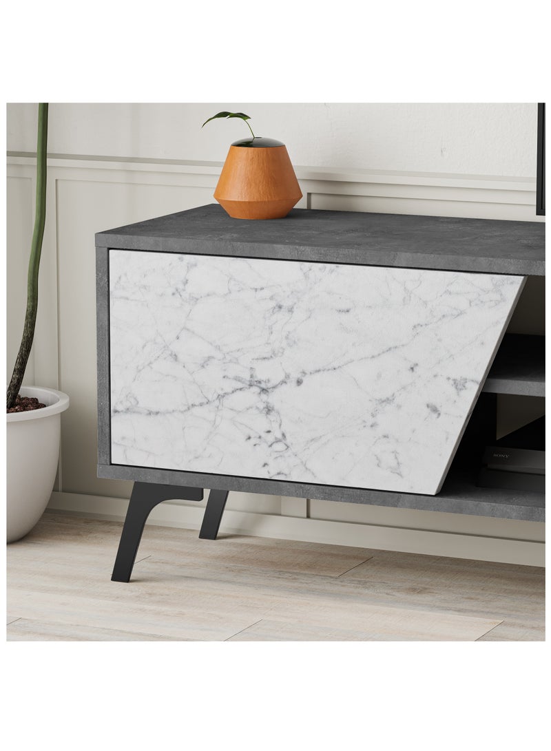 موراه خزانة تلفزيون "فيونا" من موراه هوم، حتى ٧٠ بوصة | خزانة تخزين بثلاثة أبواب وطابقين | وحدات تلفزيون لغرفة المعيشة | ١٨٠×٣٥٫٦×٤٨ سم | رخام رمادي/أبيض عتيق - Image 4