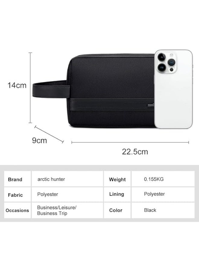 أركتيك هانتر حقيبة أدوات الزينة الصغيرة Arctic Hunter للرجال، حقيبة أدوات الحلاقة، حقيبة سفر مقاومة للماء، حقيبة تخزين وحقيبة غسيل، حقيبة يد لملحقات الأجهزة الإلكترونية المحمولة، لون أسود - Image 2