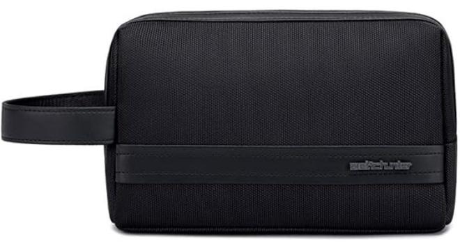 أركتيك هانتر حقيبة أدوات الزينة الصغيرة Arctic Hunter للرجال، حقيبة أدوات الحلاقة، حقيبة سفر مقاومة للماء، حقيبة تخزين وحقيبة غسيل، حقيبة يد لملحقات الأجهزة الإلكترونية المحمولة، لون أسود - Image 1