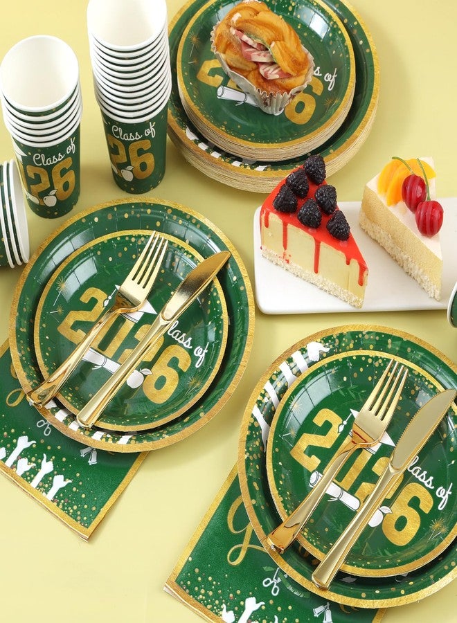 LOOWVY Graduation Plates and Napkins 2026 Graduation Party Supplies - Green and Gold Paper Plates Tableware Set for Congrats Grad Graduation Party Decorations, Serves 24 - Image 5