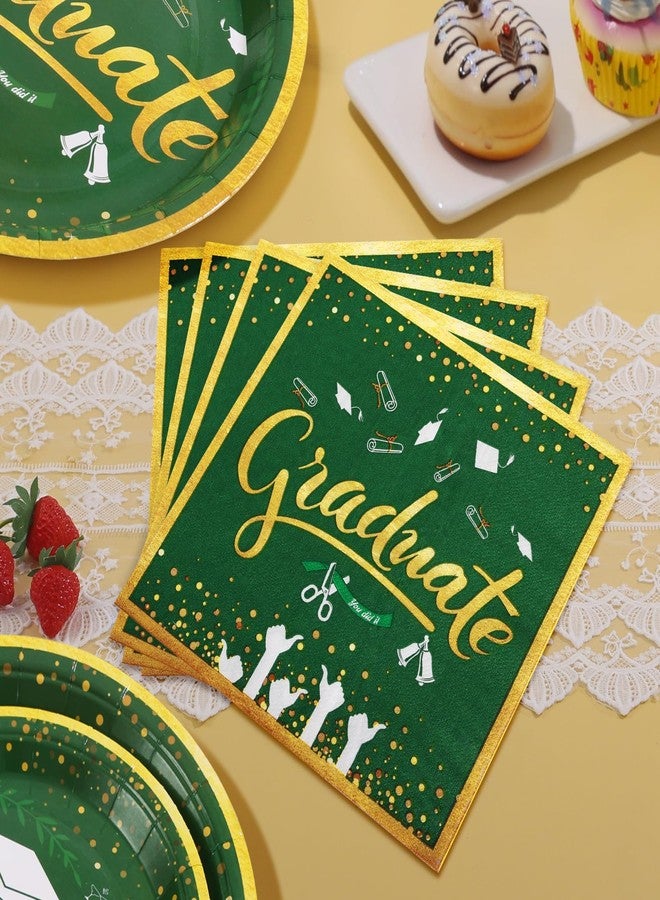 LOOWVY Graduation Plates and Napkins 2026 Graduation Party Supplies - Green and Gold Paper Plates Tableware Set for Congrats Grad Graduation Party Decorations, Serves 24 - Image 4