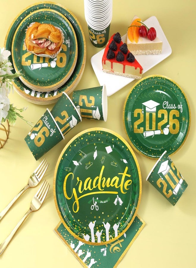 LOOWVY Graduation Plates and Napkins 2026 Graduation Party Supplies - Green and Gold Paper Plates Tableware Set for Congrats Grad Graduation Party Decorations, Serves 24 - Image 3