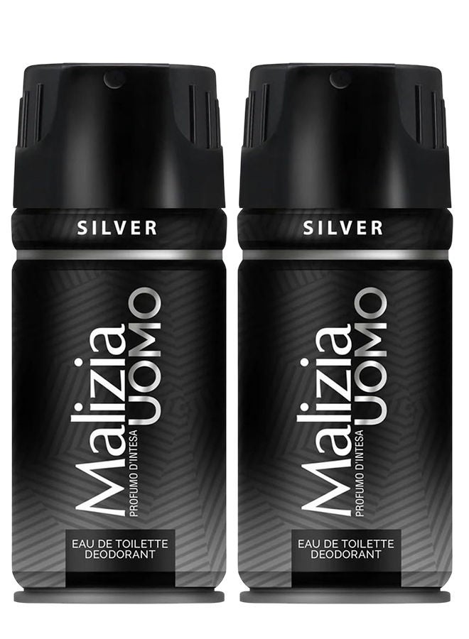 Malizia Uomo Deodorant Silver 2x150ml - Image 1
