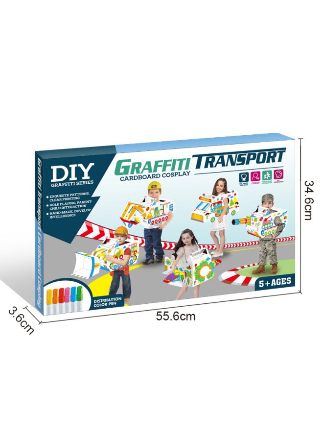 Carton Diy Handmade Toy Graffiti Painting Aircraft Tank Digger Kindergarten Coloring Wearable Model-Color:Graffiti Bulldozer (color Box) - Image 5