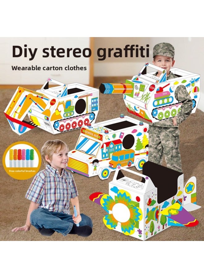 Carton Diy Handmade Toy Graffiti Painting Aircraft Tank Digger Kindergarten Coloring Wearable Model-Color:Graffiti Bulldozer (color Box) - Image 2