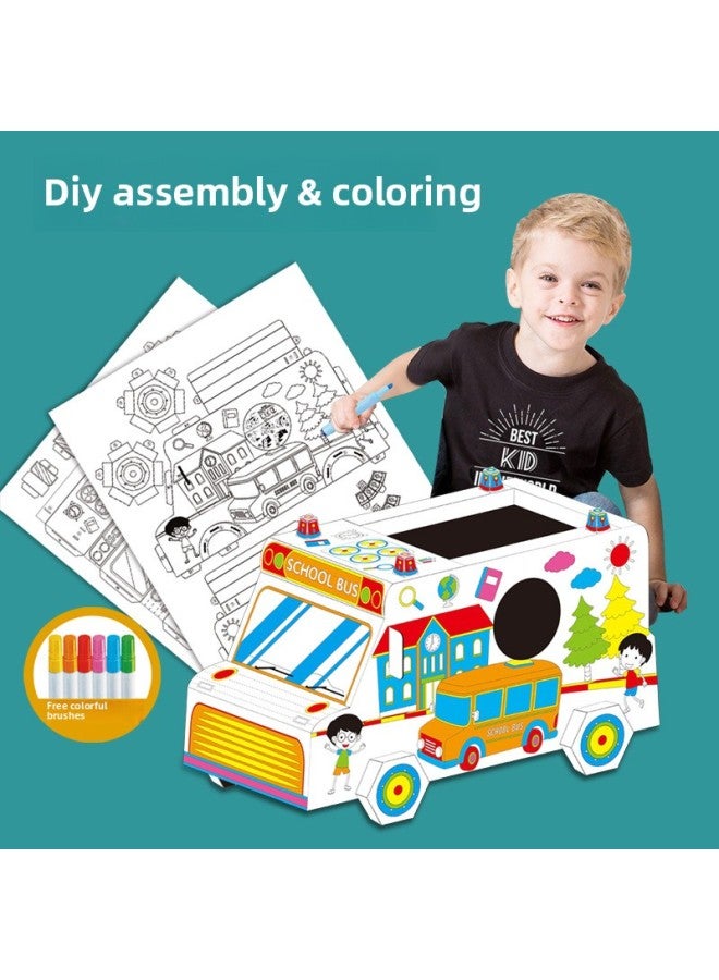 Carton Diy Handmade Toy Graffiti Painting Aircraft Tank Digger Kindergarten Coloring Wearable Model-Color:Graffiti Bulldozer (color Box) - Image 4