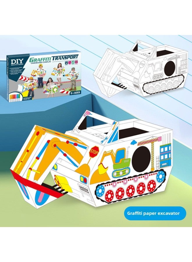 Carton Diy Handmade Toy Graffiti Painting Aircraft Tank Digger Kindergarten Coloring Wearable Model-Color:Graffiti Bulldozer (color Box) - Image 3