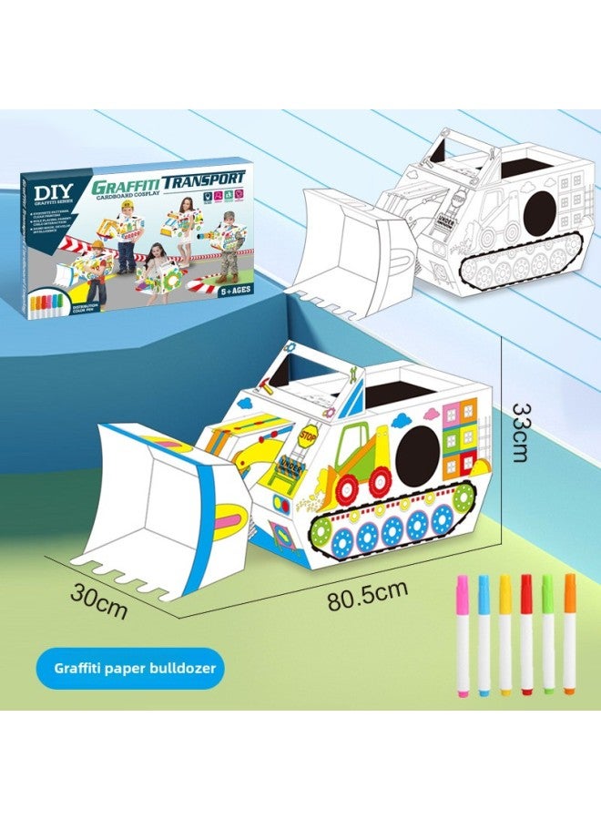 Carton Diy Handmade Toy Graffiti Painting Aircraft Tank Digger Kindergarten Coloring Wearable Model-Color:Graffiti Bulldozer (color Box) - Image 1