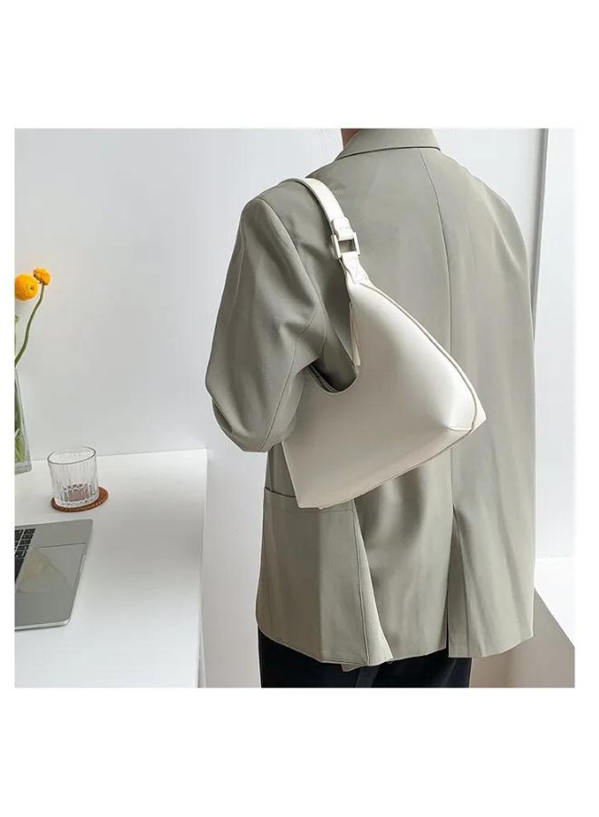 Women's Solid Color Shoulder Bag, Zipper Closure Large Capacity Waterproof Travel Hotel Office Work Handbag, White - Image 4