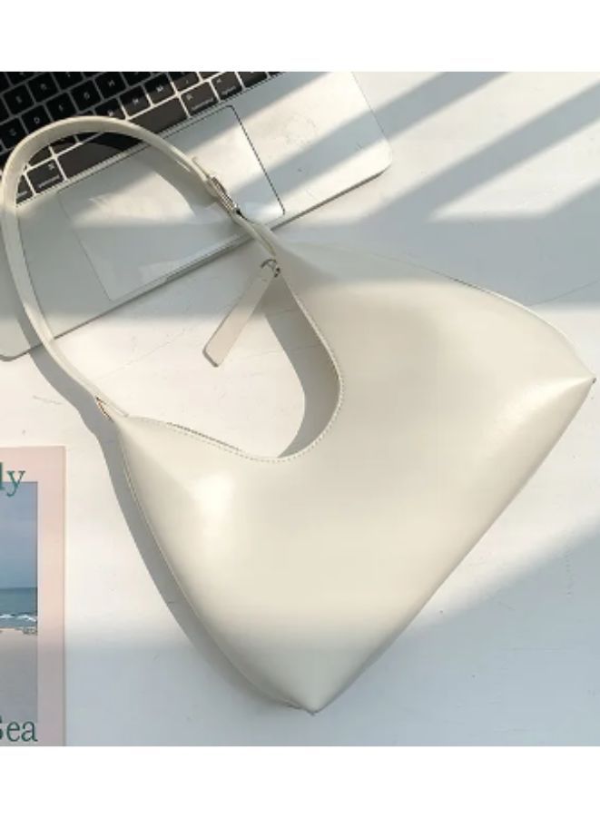 Women's Solid Color Shoulder Bag, Zipper Closure Large Capacity Waterproof Travel Hotel Office Work Handbag, White - Image 3