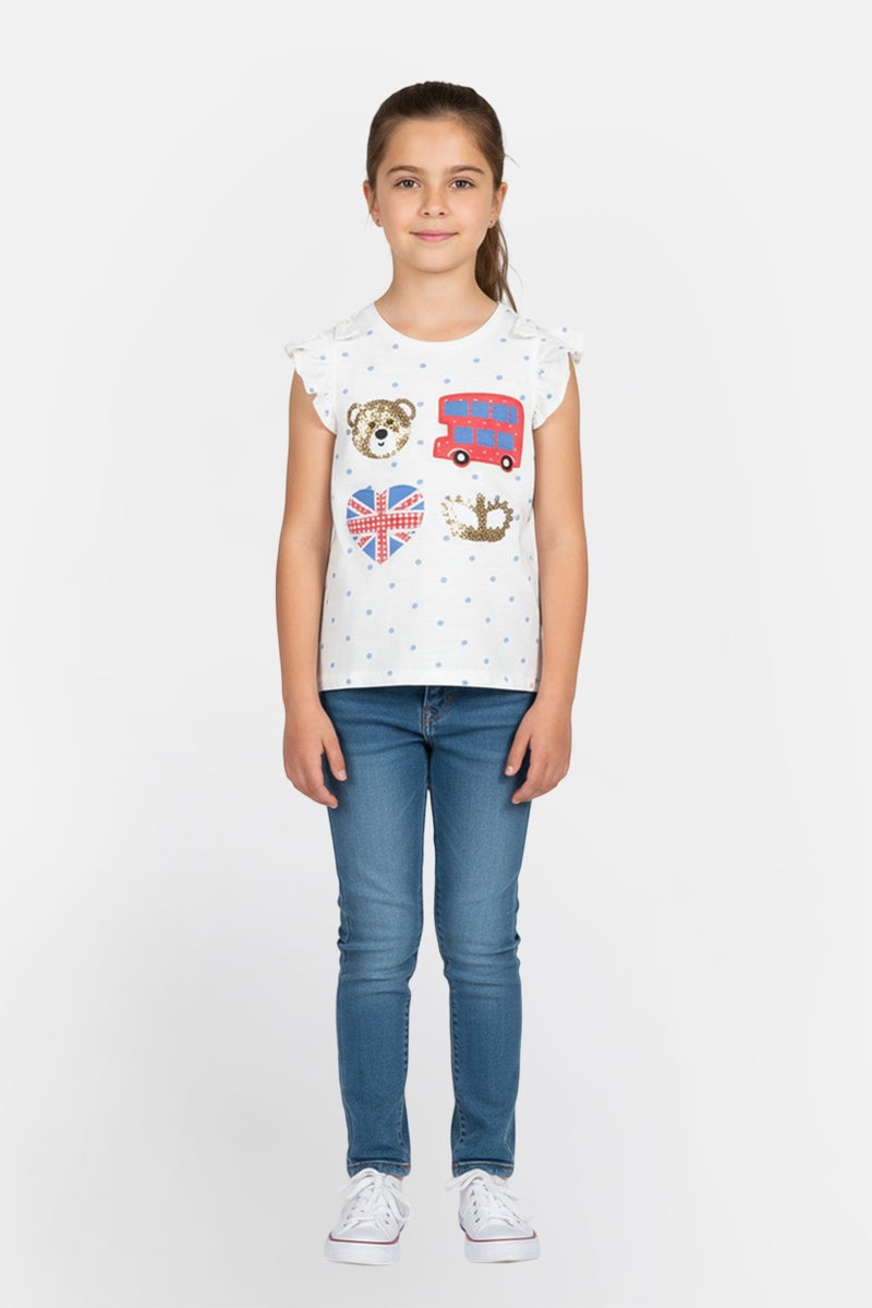 Hamleys Kids Girl Embroidered Short Sleeves Tops, Multicolor - Image 1