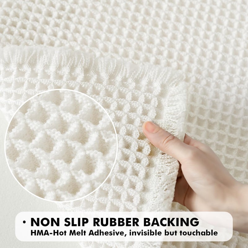 MIULEE Set of 2 Waffle Bathroom Rugs, Boho Bath Rugs Non Slip Washable, Super Absorbent Bath Mats, Ultra Soft Rubber Backed Shower Mats for Bathroom Floor, Tub and Shower, White, 18x30 Inch - Image 4