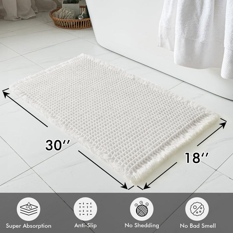 MIULEE Set of 2 Waffle Bathroom Rugs, Boho Bath Rugs Non Slip Washable, Super Absorbent Bath Mats, Ultra Soft Rubber Backed Shower Mats for Bathroom Floor, Tub and Shower, White, 18x30 Inch - Image 2