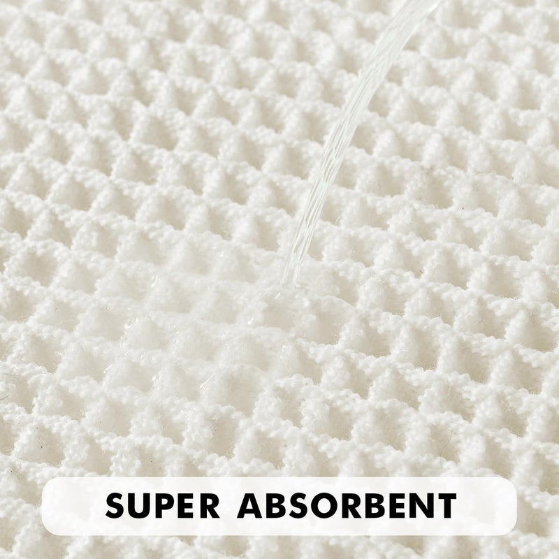 MIULEE Set of 2 Waffle Bathroom Rugs, Boho Bath Rugs Non Slip Washable, Super Absorbent Bath Mats, Ultra Soft Rubber Backed Shower Mats for Bathroom Floor, Tub and Shower, White, 18x30 Inch - Image 3
