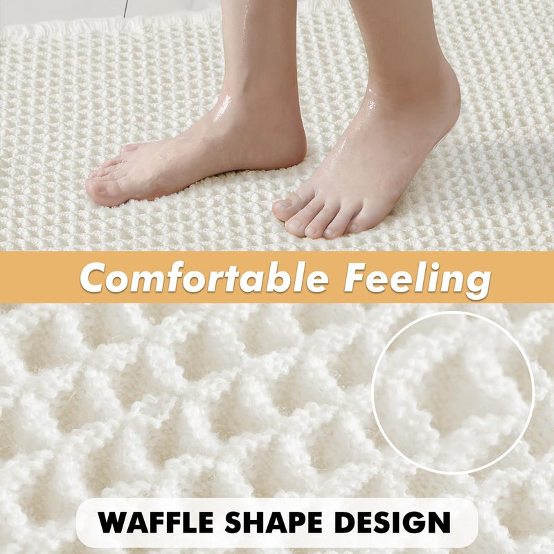 MIULEE Set of 2 Waffle Bathroom Rugs, Boho Bath Rugs Non Slip Washable, Super Absorbent Bath Mats, Ultra Soft Rubber Backed Shower Mats for Bathroom Floor, Tub and Shower, White, 18x30 Inch - Image 5