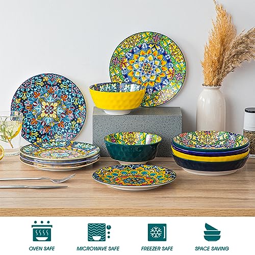 vancasso Salad Plates Set of 6-8.5 Inch Ceramic Dessert Plate, Small Dinner Plate Set, Microwave, Oven and Dishwasher Safe, Colorful Bohemian Style Dishes for Kitchen - Image 4