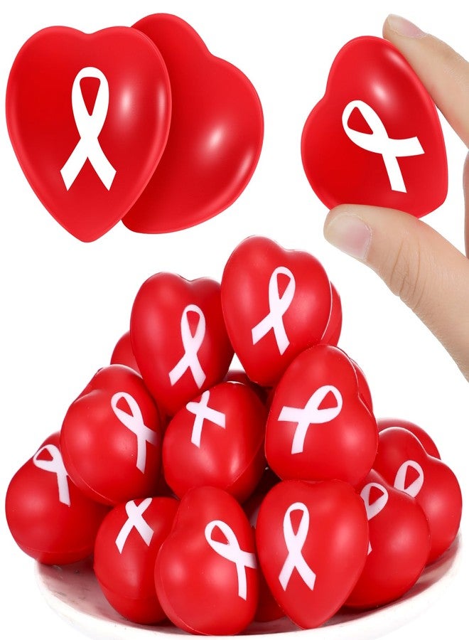 Poen 300 Pcs Heart Health Awareness Stress Ball Bulk Heart Disease Cancer Awareness Items CHD Red Ribbon Squeeze Balls for Public Charity Activities Supplies Relief Stress - Image 1