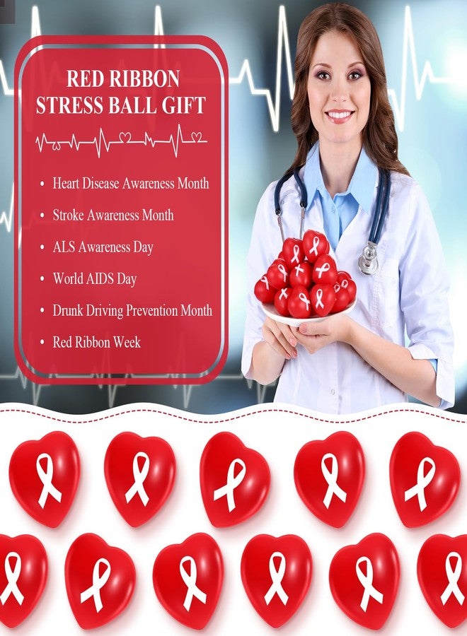 Poen 300 Pcs Heart Health Awareness Stress Ball Bulk Heart Disease Cancer Awareness Items CHD Red Ribbon Squeeze Balls for Public Charity Activities Supplies Relief Stress - Image 3