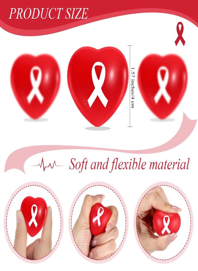 Poen 300 Pcs Heart Health Awareness Stress Ball Bulk Heart Disease Cancer Awareness Items CHD Red Ribbon Squeeze Balls for Public Charity Activities Supplies Relief Stress - Image 2