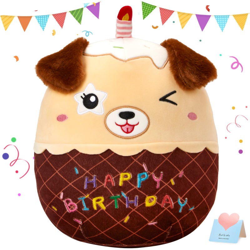 CozyWorld 14"" Birthday Cake Dog Plush Puppy Stuffed Animals Original Wink Dog Plushie Cuddle Pillows Happy Birthday Gift for Kids Boys Girls - Image 1