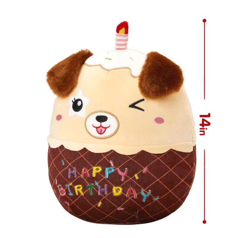 CozyWorld 14"" Birthday Cake Dog Plush Puppy Stuffed Animals Original Wink Dog Plushie Cuddle Pillows Happy Birthday Gift for Kids Boys Girls - Image 3