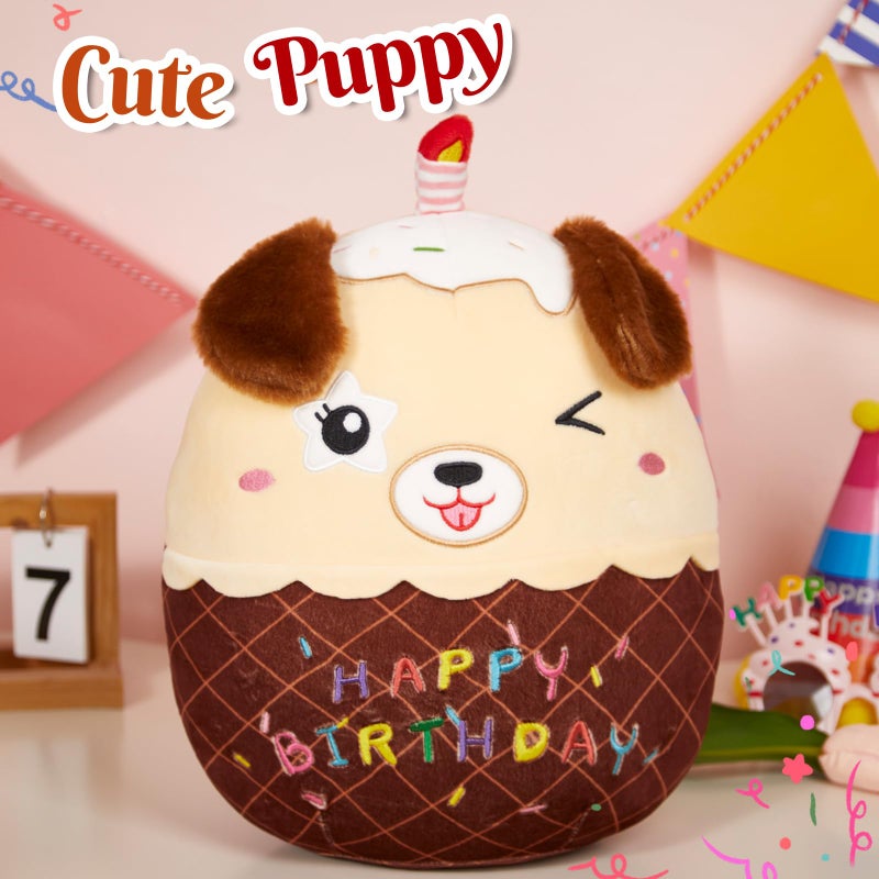 CozyWorld 14"" Birthday Cake Dog Plush Puppy Stuffed Animals Original Wink Dog Plushie Cuddle Pillows Happy Birthday Gift for Kids Boys Girls - Image 2