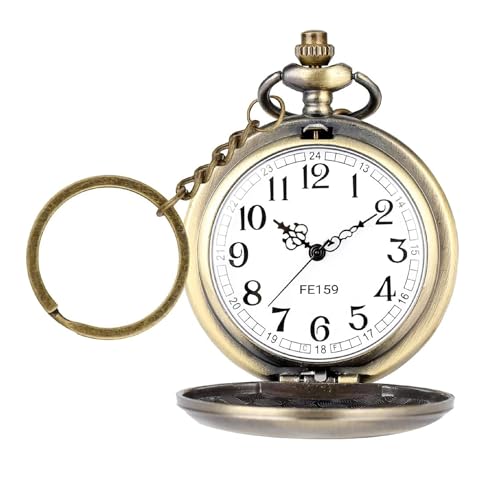 FowWelt Vintage Pocket Watch Metal Keychain Retro Clock for Gifting with Key Ring Anti-Rust - Cards - Image 2