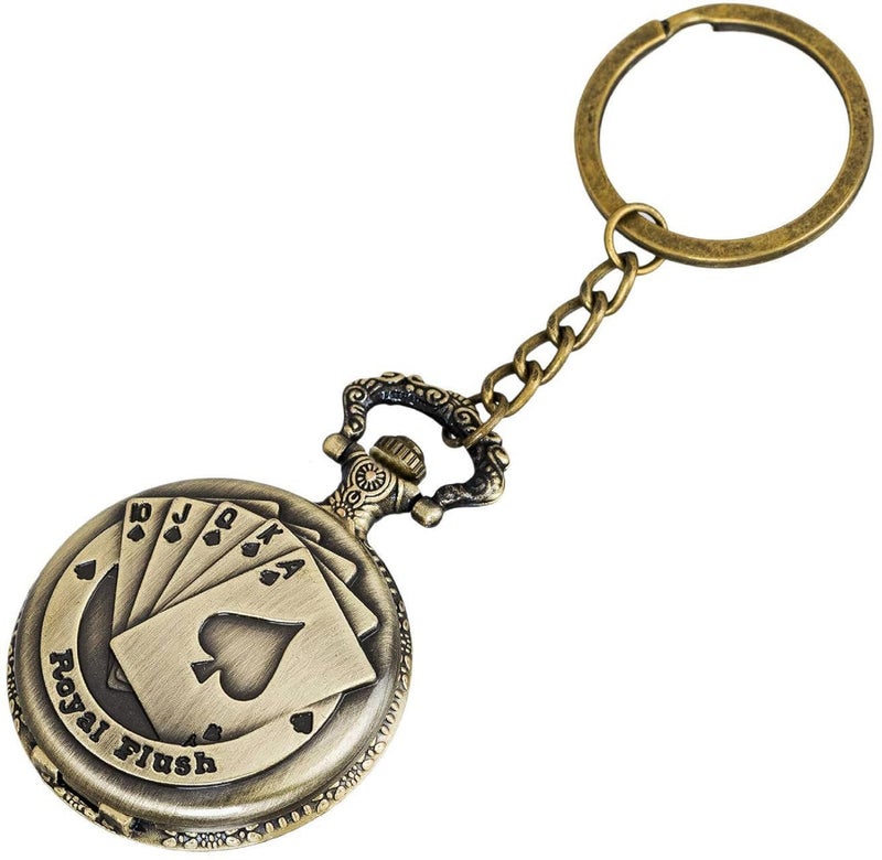 FowWelt Vintage Pocket Watch Metal Keychain Retro Clock for Gifting with Key Ring Anti-Rust - Cards - Image 1