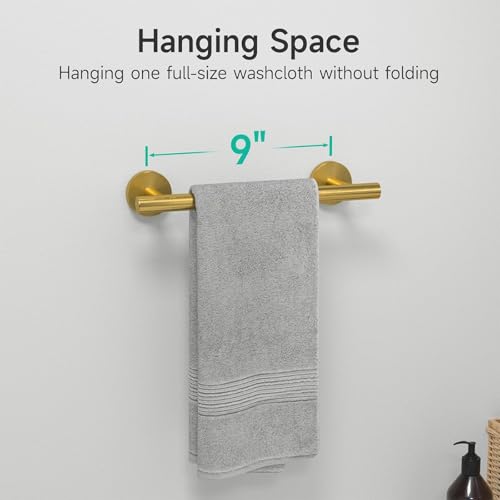 USHOWER Brushed Gold Hand Towel Bar, 9-Inch Towel Racks for Bathroom Wall-Mounted, SUS304 Stainless Steel Towel Rod (Total Length 11-Inch) - Image 3