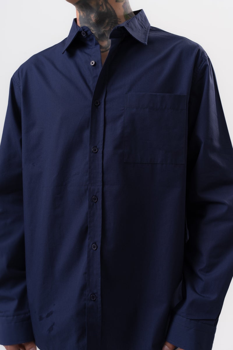 RESPIRE Men's Poplin Oversize Shirt Navy Blue - Image 5