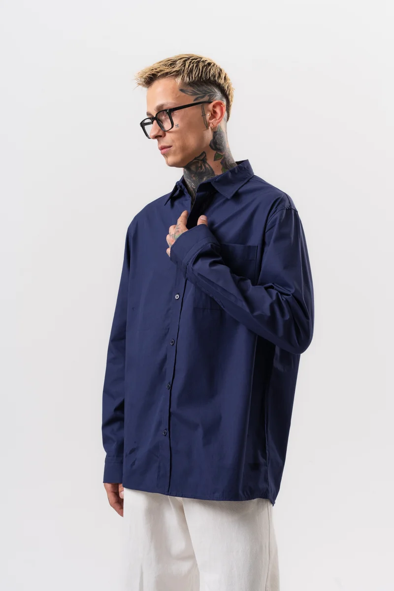 RESPIRE Men's Poplin Oversize Shirt Navy Blue