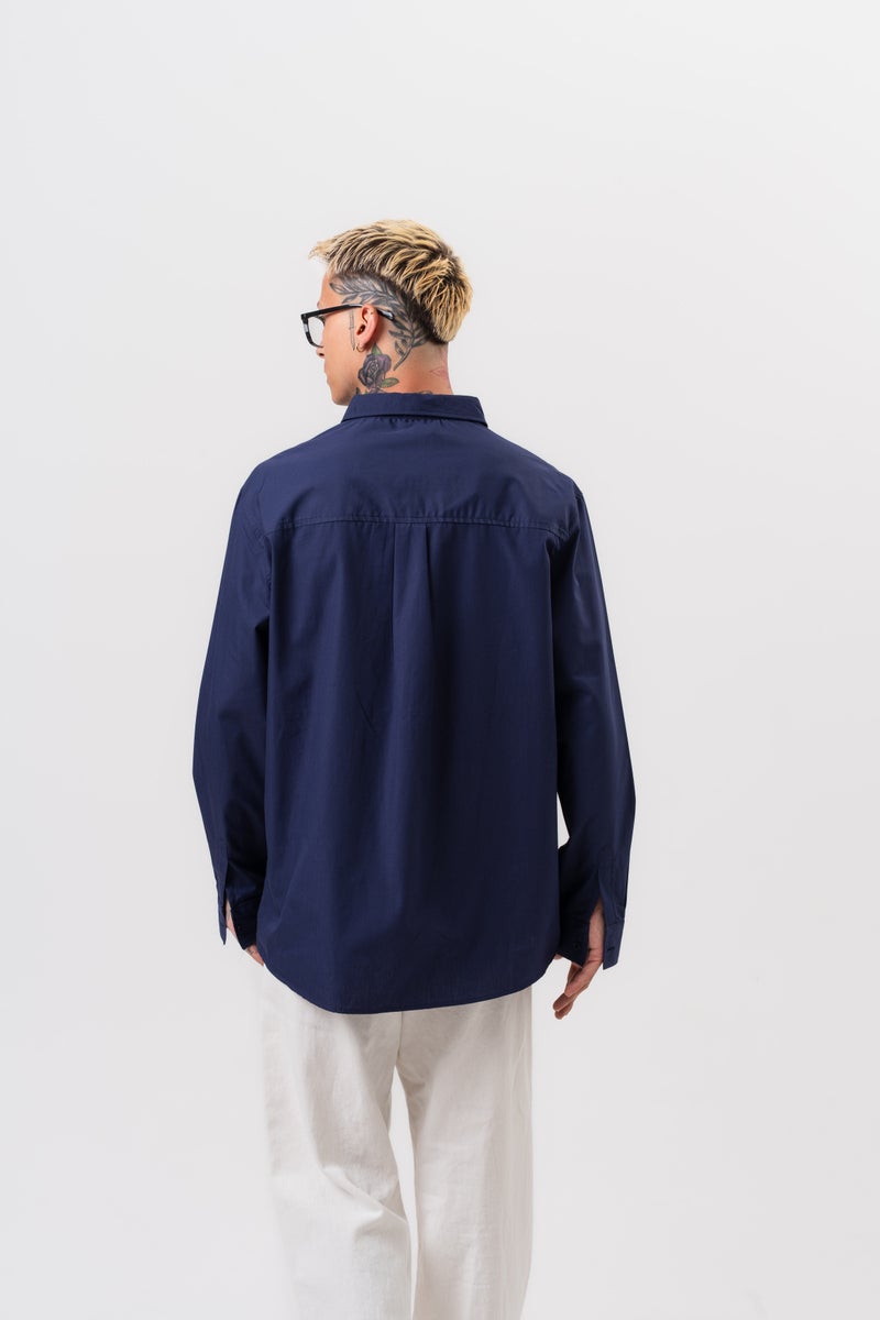 RESPIRE Men's Poplin Oversize Shirt Navy Blue - Image 4