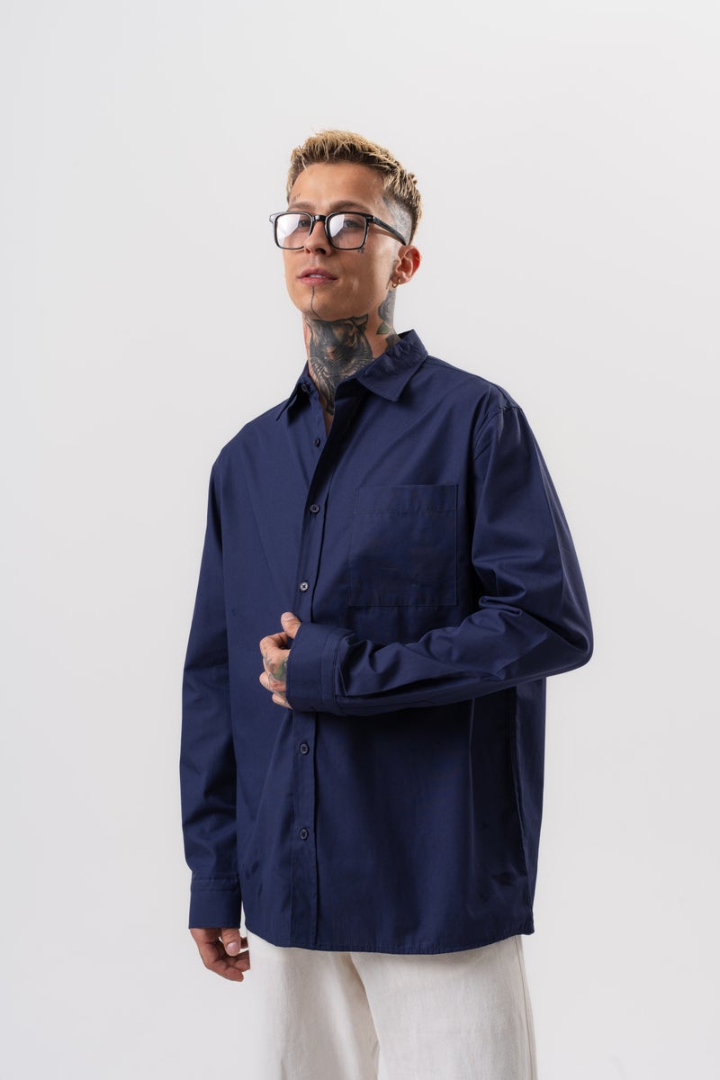 RESPIRE Men's Poplin Oversize Shirt Navy Blue - Image 1