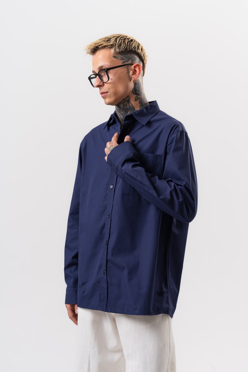 RESPIRE Men's Poplin Oversize Shirt Navy Blue - Image 3