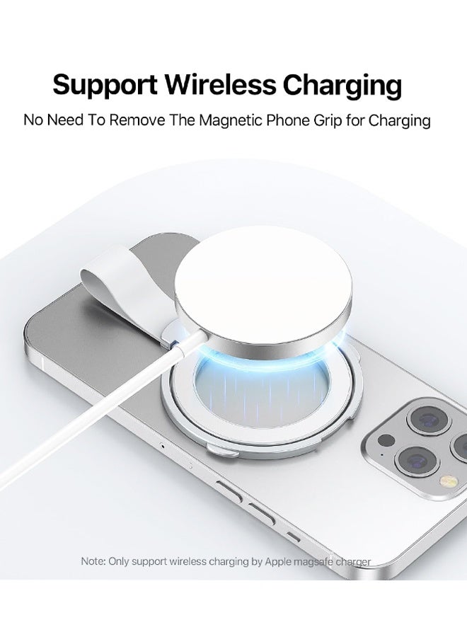 حامل هاتف مغناطيسي قابل للطي، متوافق مع MagSafe، حامل حلقي قابل للإزالة للهواتف المحمولة من طرازات iPhone 16، 15، 14، 13، 12، Plus، Pro، Max، Silver - Image 3