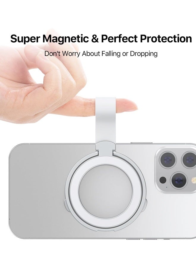 حامل هاتف مغناطيسي قابل للطي، متوافق مع MagSafe، حامل حلقي قابل للإزالة للهواتف المحمولة من طرازات iPhone 16، 15، 14، 13، 12، Plus، Pro، Max، Silver - Image 4