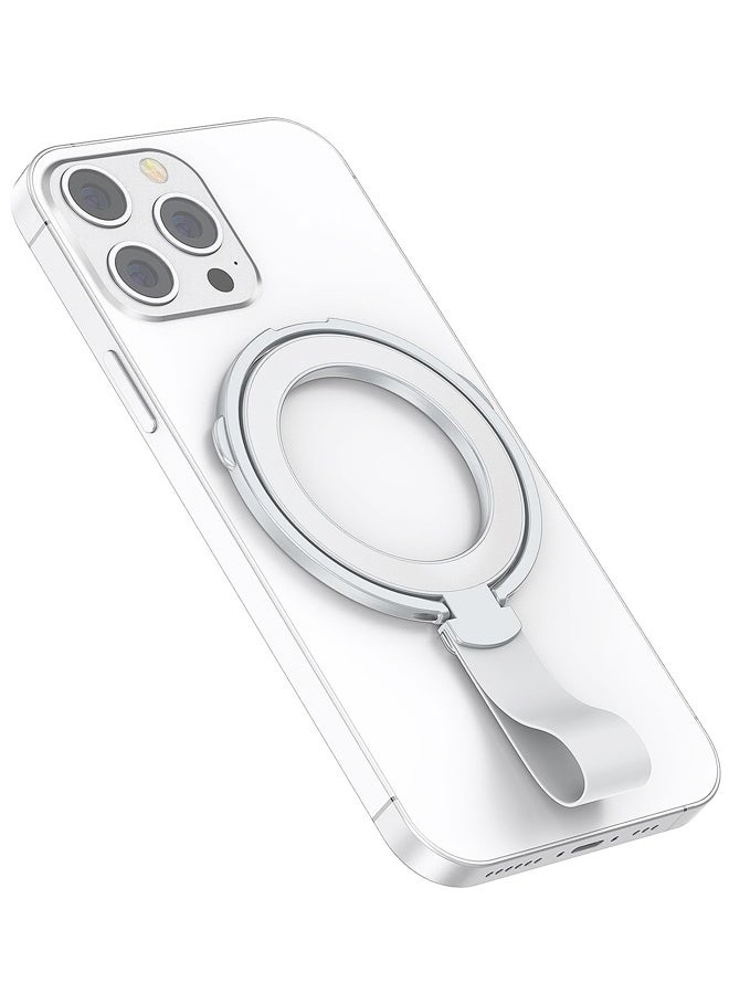 حامل هاتف مغناطيسي قابل للطي، متوافق مع MagSafe، حامل حلقي قابل للإزالة للهواتف المحمولة من طرازات iPhone 16، 15، 14، 13، 12، Plus، Pro، Max، Silver - Image 1