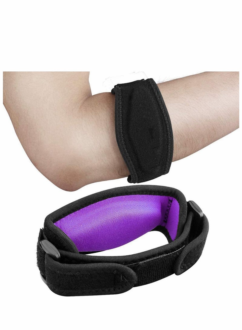 Adjustable Elbow Support Strap with Compression Pad for Pain Relief in Sports, Weather Resistant, Unisex, Purple, 2 Pack - Image 1