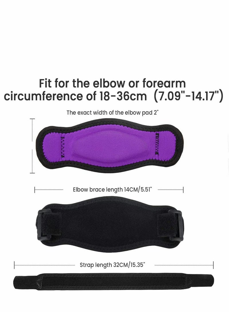 Adjustable Elbow Support Strap with Compression Pad for Pain Relief in Sports, Weather Resistant, Unisex, Purple, 2 Pack - Image 2