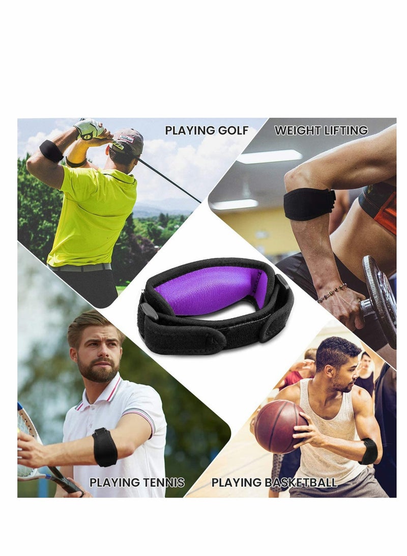 Adjustable Elbow Support Strap with Compression Pad for Pain Relief in Sports, Weather Resistant, Unisex, Purple, 2 Pack - Image 4