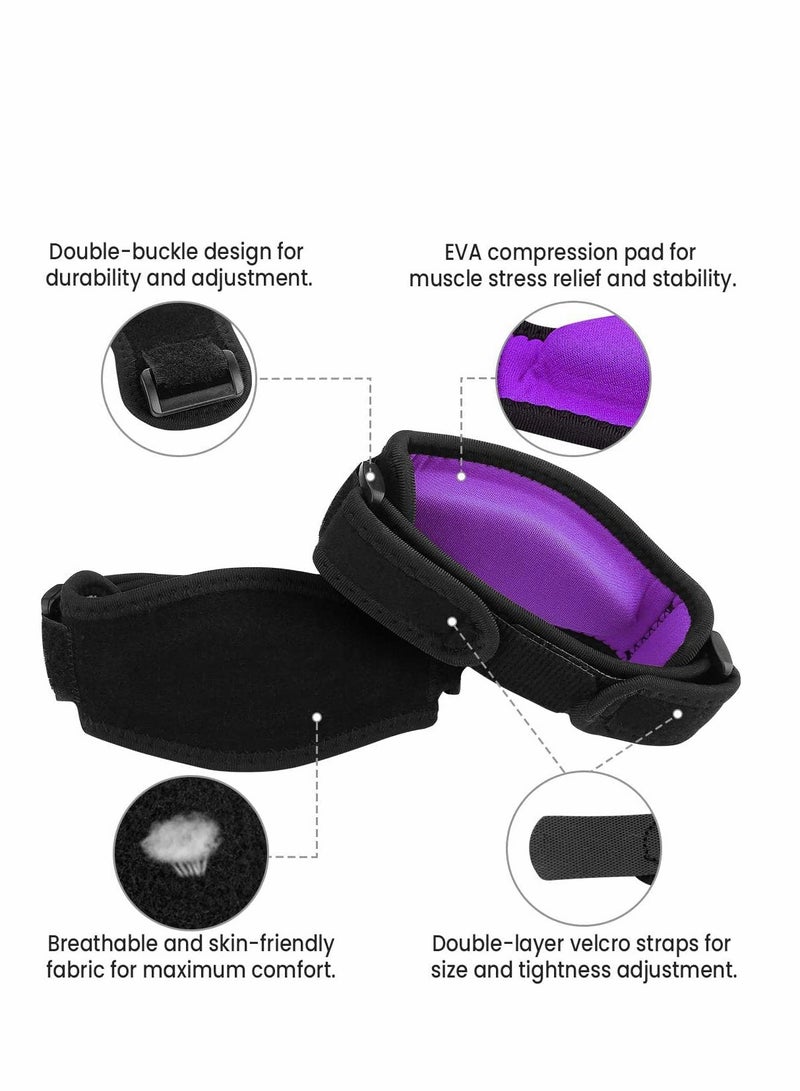 Adjustable Elbow Support Strap with Compression Pad for Pain Relief in Sports, Weather Resistant, Unisex, Purple, 2 Pack - Image 5