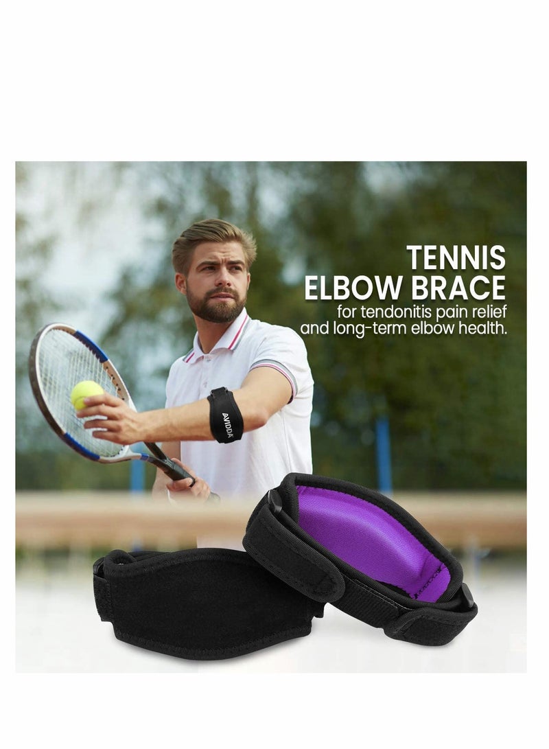 Adjustable Elbow Support Strap with Compression Pad for Pain Relief in Sports, Weather Resistant, Unisex, Purple, 2 Pack - Image 3
