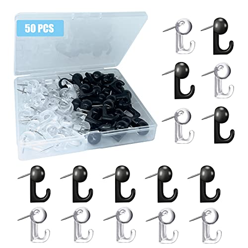 Hovesty 50 PCS Push Pin Hooks, Plastic Heads Cork Board Hooks Decorative Thumb Tacks Hook for Photo Wall, Bulletin Board, Home Wall, Home Office School Supplies (Black and Clear) - Image 1