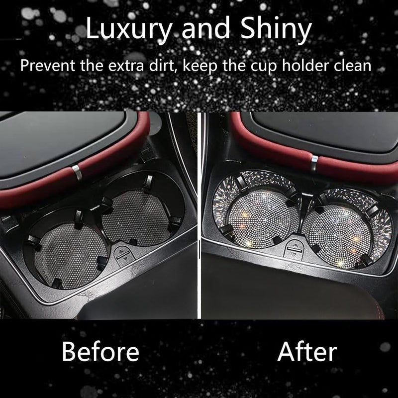NBTEPEM 2Pcs Bling Car Cup Holder Coasters & 2Pcs Push Start Button  2.75 Inch Anti-Slip Shockproof Universal Vehicle Coasters Insert  Bling Car Interior Accessories For Women Suits For Most Cars (White) - Image 5